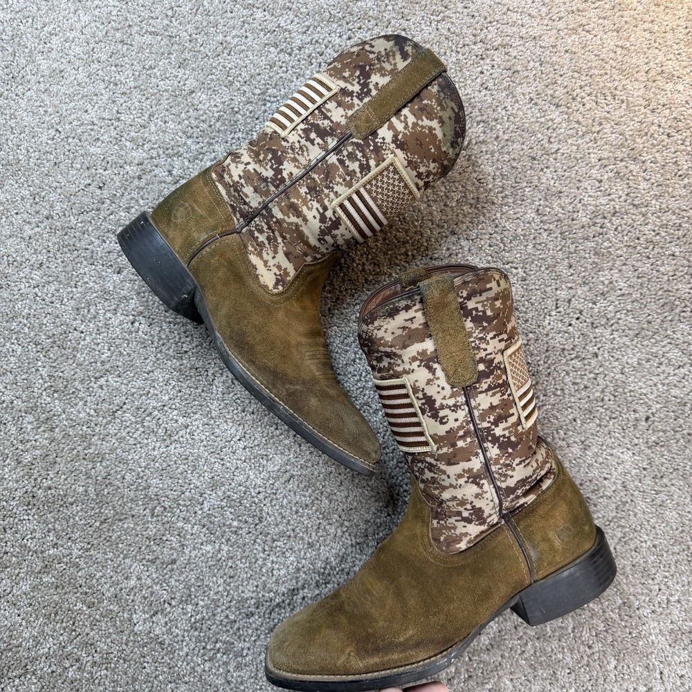 Ariat Boots Mens Size 10.5 Brown Western Camo Flag Patriotic 10019359 Boots